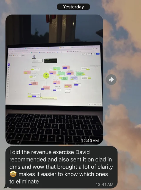 Larisa: I did the revenue exercise David recommended and wow, that brought a lot of clarity.