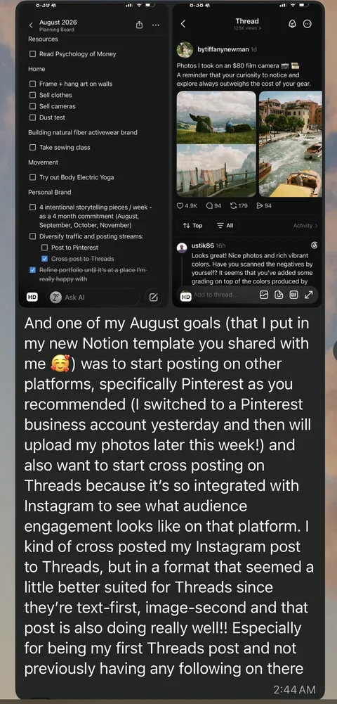 One of my August goals was to start posting on other platforms, and my first Threads post is doing really well!