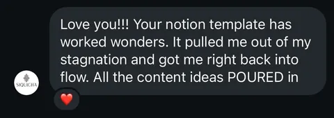 Your notion template has worked wonders. It pulled me out of my stagnation and got me right back into flow.