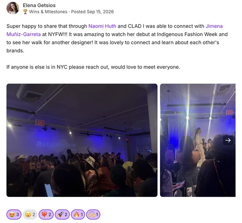 Elena Getsios: Super happy to share that through Naomi Huth and CLAD I was able to connect with Jimena Muñiz-Garreta at NYFW!